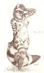  african_civet anthro breasts casual_nudity civet female kalahari looking_at_viewer mazia monochrome nipples nude plain_background solo white_background 