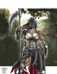  alien armor attlantic belt biceps big_breasts breasts cleavage clothed clothing dreadlocks dreds female gauntlets knife mask muscles muscular_female predator predator_(franchise) scythe warrior weapon yautja 