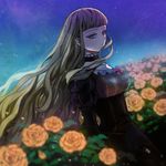  alternate_hairstyle bad_id bad_pixiv_id bangs beatrice blonde_hair blunt_bangs blurry bow choker depth_of_field dress dutch_angle expressionless flower green_eyes hair_down long_hair looking_at_viewer popompon puffy_sleeves rose solo staring striped striped_dress tears umineko_no_naku_koro_ni yellow_flower yellow_rose 