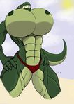  2012 abs alligator biceps big_breasts breasts cleavage crocodile dinosaur female huge huge_breasts muscles muscular_female nipples nude pose raptor reptile scalie show_off weaselwolf 