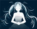  black_background closed_eyes green_hair hands_clasped haru0412 hatsune_miku heart long_hair own_hands_together pale_skin simple_background solo twintails very_long_hair vocaloid 