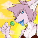  bra breasts candy cleavage female lollipop looking_at_viewer open_mouth solo spazzyhusky tongue tongue_out underwear 