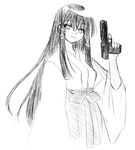  greyscale gun handgun harmonia japanese_clothes mahou_sensei_negima! miko monochrome pistol sketch solo tatsumiya_mana weapon 