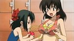  animated animated_gif bikini black_hair blush bow breast_expansion breasts cleavage flat_chest hair_bow kiyoura_setsuna large_breasts locker locker_room lowres multiple_girls open_mouth pump saionji_sekai school_days screencap short_hair small_breasts surprised swimsuit tank_top 