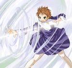  brown_hair cross dress fighting_stance green_eyes kasuga_misora kasuga_yukihito latin_cross magic mahou_sensei_negima! nun short_hair solo spiked_hair wind 