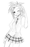  asakura_kazumi blush camera greyscale grin hair_ornament hairclip harmonia mahora_academy_middle_school_uniform mahou_sensei_negima! monochrome necktie one_eye_closed plaid plaid_skirt school_uniform short_hair sketch skirt smile solo spiked_hair 