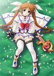  ayato cherry_blossoms left-handed lyrical_nanoha magical_girl mahou_shoujo_lyrical_nanoha raising_heart solo takamachi_nanoha thighhighs twintails 