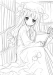  bangs greyscale lowres monochrome patchouli_knowledge shige solo touhou 