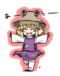  ^_^ blonde_hair blush bu-n chibi closed_eyes fang hat lowres mamo_williams moriya_suwako outstretched_arms running solo spread_arms teardrop thighhighs touhou wide_sleeves 