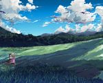  cloud day dress forest hand_on_headwear hat maribel_hearn meadow multiple_girls nature outdoors scenery shade sky touhou usami_renko very_wide_shot yamane_masato 