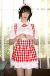  apron asian checkered cosplay hairband highres morishita_yuuri photo waitress 