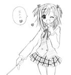  greyscale harmonia lowres mahora_academy_middle_school_uniform mahou_sensei_negima! monochrome plaid plaid_skirt ribbon_baton sasaki_makie school_uniform sketch skirt solo 