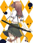  animal_ears artist_request back bell copyright_request katana school_uniform solo sword tail tail_bell weapon 