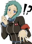  aqua_hair armband blue_eyes highres jewelry persona persona_3 ring school_uniform short_hair solo surprised suta_furachina yamagishi_fuuka 