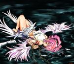  anya_alstreim chain code_geass feathers lying pink_hair solo tattoo water wings yomogi_uta 