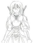  armor breasts cleavage copyright_request cross_scar facial_scar greyscale kaminagi_(kaminagi-tei) large_breasts monochrome nose_scar scar solo sword weapon 