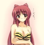  animal_print blush breasts brown_eyes cleavage cosplay kousaka_tamaki large_breasts long_hair lum lum_(cosplay) red_hair solo tiger_print to_heart_2 urusei_yatsura zekkyon 