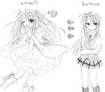  comparison dress glasses greyscale harmonia hasegawa_chisame mahora_academy_middle_school_uniform mahou_sensei_negima! monochrome plaid plaid_skirt school_uniform sketch skirt 