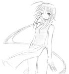  ahoge bare_shoulders china_dress chinese_clothes dress greyscale harmonia long_hair mahou_sensei_negima! monochrome nagase_kaede one_eye_closed sketch smile solo 