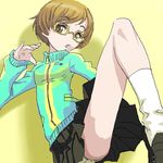  brown_eyes brown_hair glasses indee lowres oekaki panties persona persona_4 satonaka_chie solo underwear upskirt 