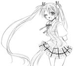  greyscale harmonia kagurazaka_asuna mahora_academy_middle_school_uniform mahou_sensei_negima! monochrome plaid plaid_skirt school_uniform sketch skirt solo twintails 