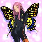  anemone_(eureka_seven) bodysuit bug butterfly eureka_seven eureka_seven_(series) flat_chest insect long_hair nike_(0306) pink_eyes pink_hair single_vertical_stripe skin_tight solo spandex wings 