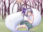  artist_request hairband hitodama konpaku_youmu konpaku_youmu_(ghost) purple_hairband short_hair sleeping socks solo touhou white_hair 