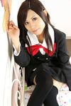  bed blazer cosplay katsura_kotonoha kisaki_kureha photo pleated_skirt school_days school_uniform skirt thigh-highs thighhighs 