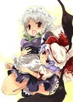  animal_ears blue_hair dog_ears hat izayoi_sakuya kemonomimi_mode maid multiple_girls remilia_scarlet touhou white_hair wings yuu_(kfc) 