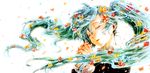  aqua_hair closed_eyes floating_hair flower hair_flower hair_ornament hands_clasped hatsune_miku long_hair masafumi own_hands_together simple_background solo twintails vocaloid white_background 