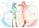  aqua_eyes bad_id bad_pixiv_id blue_hair cape dagger harun_gurun hat highres inazuma_eleven_(series) inazuma_eleven_go kariya_masaki kirino_ranmaru male_focus military military_uniform multiple_boys pink_hair smile standing sword twintails uniform weapon white_background 