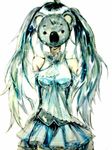  aqua_hair bad_id bad_pixiv_id bare_shoulders detached_sleeves hatsune_miku inugami_shima koala long_hair mask paint_(medium) simple_background skirt solo twintails vocaloid white_background 