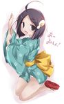  araragi_tsukihi bad_id bad_pixiv_id black_eyes black_hair japanese_clothes kimono monogatari_(series) nisemonogatari panties pantyshot sandals short_hair solo underwear yumesato_makura 