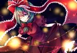  bad_id bad_pixiv_id front_ponytail green_eyes green_hair hair_ribbon kagiyama_hina kusada_souta lights one_eye_closed open_mouth ribbon shirt skirt skirt_lift smile solo touhou 