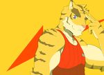  ???? anthro biceps blue_eyes clothing debirobu feline looking_at_viewer male mammal morenatsu muscles one_eye_closed pecs pink_nose salute shirt smile solo tank_top tiger torahiko_ooshima wink 