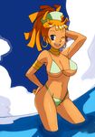  anetta bikini breasts dark_skin drawfag medium_breasts ocean one_eye_closed orange_hair rockman rockman_exe smile solo swimsuit water 