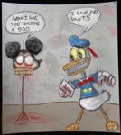  dialog dialogue disney donald_duck english_text gore headless impalement inside lord_of_the_flies mickey_mouse nightmare_fuel no_pupils sailor_hat sailor_uniform sketch soul_devouring_eyes standing text unknown_artist washyourhandsman what 