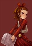  :&lt; arrietty breasts brown_eyes brown_hair carrying clothes_pin cowboy_shot hirohiran karigurashi_no_arrietty looking_away minigirl needle ponytail red_background simple_background small_breasts solo sugar_cube 