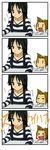  &gt;_&lt; 4koma :&lt; =_= akiyama_mio black_eyes black_hair blush brown_hair closed_eyes comic fang hairband highres k-on! long_hair multiple_girls open_mouth round_teeth shirt smile striped striped_shirt suan_ringo sweatdrop tainaka_ritsu teeth 