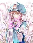  arm_ribbon blue_dress branch bug butterfly cherry_blossoms dress ghost hands_in_opposite_sleeves hat insect kotarou_(rakugaki_shirushi) pink_eyes pink_hair ribbon saigyouji_yuyuko short_hair smile solo touhou tree veil 