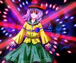  :o bad_id bad_pixiv_id blouse blue_eyes bow chatakawaiisekaiiti danmaku eyeball fingernails flower frills hat hat_ribbon komeiji_koishi laser long_sleeves looking_at_viewer open_hand open_mouth pink_hair ribbon rose short_hair skirt solo third_eye touhou wide_sleeves 