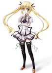  aosi_(wasabiranzy) bad_id bad_pixiv_id blonde_hair cosplay crossed_arms green_eyes long_hair mashiroiro_symphony misawa_maho ribbon rou-kyuu-bu! school_uniform solo thigh_ribbon thighhighs twintails zettai_ryouiki 