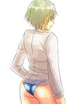  ass bad_id bad_pixiv_id competition_swimsuit dress_shirt from_behind long_sleeves looking_away one-piece_swimsuit persona persona_4 shirogane_naoto shirt short_hair solo swimsuit zan96 