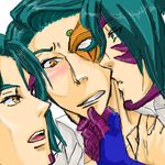  1boy artist_request code_geass dual_persona face green_hair incest jeremiah_gottwald kiss lowres male male_focus selfcest solo source_request yaoi 