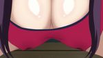  1girl amaya_haruko animated animated_gif breasts cameltoe cleavage clitoris erect_clitoris erect_nipples huge_breasts large_breasts legs long_hair maken-ki! purple_hair shorts sitting thighs wooden_floor 