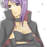  1girl artist_request elbow_gloves fishnet_top fishnets flower gloves hair_flower hair_ornament konan labret_piercing lowres naruto naruto_shippuuden oekaki purple_eyes purple_hair solo 