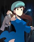  1girl black_hair brown_hair cloud dress dual_wield dual_wielding female ghibli gun hairband hat magnum masao monkey_d_luffy night night_sky one_piece revolver scar seiyuu_connection sheeta short_hair sky solo studio_ghibli tanaka_mayumi tenkuu_no_shiro_laputa weapon 