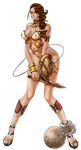  armlet armor ball_and_chain_restraint branwen breasts brown_hair cleavage collar full_body highres large_breasts lioncabbage long_hair queen's_blade queen's_blade_rebellion sandals shield solo sword transparent_background weapon 
