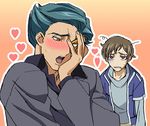  2boys artist_request code_geass face green_hair jeremiah_gottwald kewell_soresi lowres male male_focus multiple_boys orange_eyes rolo_lamperouge source_request 
