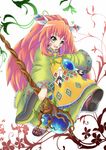  facepaint feathers long_hair medal medallion nanappe open_mouth orange_hair popoie seiken_densetsu seiken_densetsu_2 staff yellow_eyes 